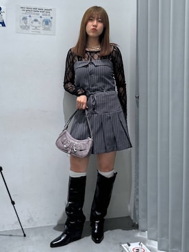 「3.3 Field Trip （3.3フィールドトリップ）の3.3Field Trip／SMOKING TUBETOP　2298317（チューブトップ、ブラック系）」を使った、シラベさん（レディース・163cm）の春コーディネート