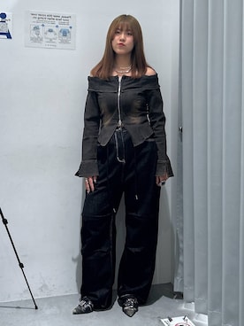 「3.3 Field Trip （3.3フィールドトリップ）の3.3Field Trip／SMOKING TUBETOP　2298317（チューブトップ、ブラック系）」を使った、シラベさん（レディース・163cm）の春コーディネート