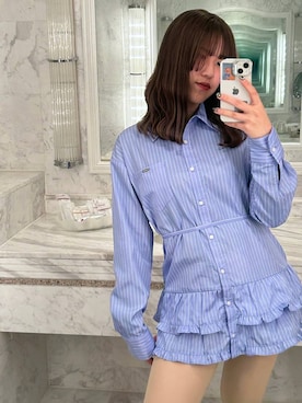 「3.3 Field Trip （3.3フィールドトリップ）の3.3 Field Trip／ティアードヘムシャツワンピース（ワンピース、ブルー系）」を使った、シラベさん（レディース・163cm）の冬コーディネート