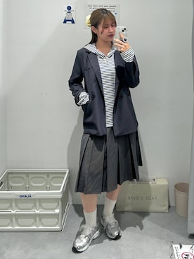 「3.3 Field Trip （3.3フィールドトリップ）の【セットアップ着用可能】3.3 Field Trip／オーバーテーラードジャケット（テーラードジャケット、グレー系）」を使った、シラベさん（レディース・163cm）の春コーディネート