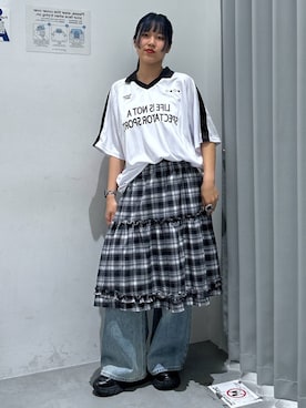 「3.3 Field Trip （3.3フィールドトリップ）の3.3 Field Trip／厚底スニーカー（スニーカー、ブラック系）」を使った、シラベさん（レディース・163cm）の春コーディネート