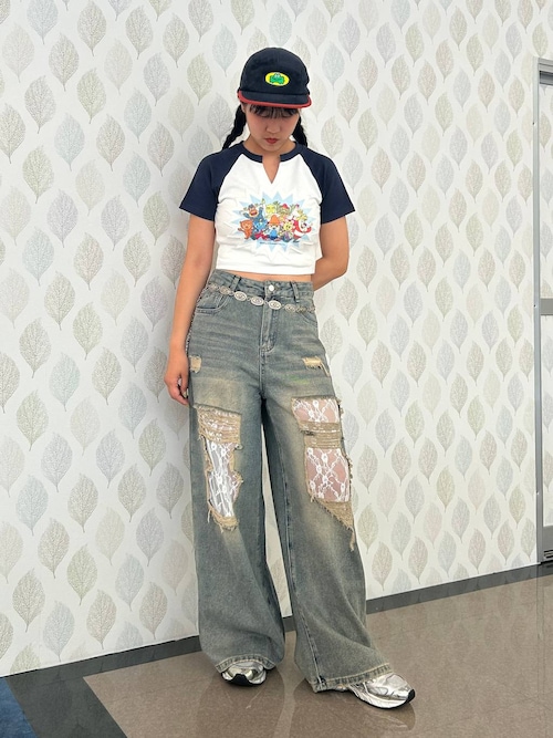 【2025SS】ダメージレースデニムパンツ