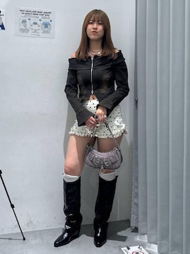 「3.3 Field Trip （3.3フィールドトリップ）の3.3Field Trip／SMOKING TUBETOP　2298317（チューブトップ、ブラック系）」を使った、シラベさん（レディース・163cm）の春コーディネート