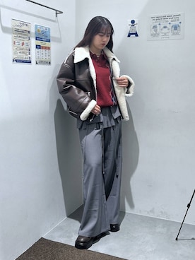 「アイテム（ライダースジャケット）」を使った、shirabe108さん（レディース・163cm）の冬コーディネート