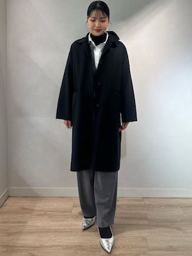 「NOLLEY’S Sophi（ノーリーズソフィ）のSUPER140リバーステンカラーコート（ステンカラーコート、ブラック系）」を使った、mutsumi endoさん（レディース・165cm）の秋コーディネート