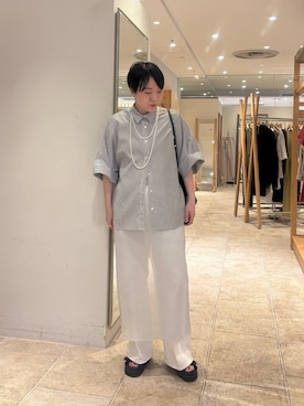 「GALLARDAGALANTE（ガリャルダガランテ）のハーフスリーブシャツ（シャツ/ブラウス、ブルー系）」を使った、gg-akiko.fさん（レディース・165cm）の春コーディネート