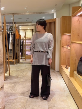 「GALLARDAGALANTE（ガリャルダガランテ）の【3サイズ展開】ワイドドロストパンツ（その他パンツ、ブラック系）」を使った、gg-akiko.fさん（レディース・165cm）の春コーディネート