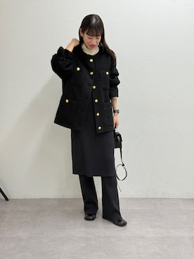 「冬の注目アウター」｜「アイテム（ノーカラージャケット）」を使った、NANAさん（レディース・156cm）の秋コーディネート