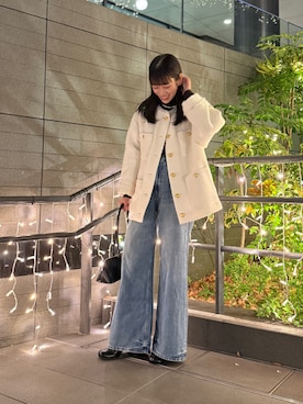 「アイテム（ノーカラージャケット）」を使った、NANAさん（レディース・156cm）の冬コーディネート