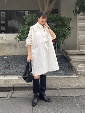 「GALENA（LOUNGEDRESS）（ガレナ）の【GALENA/ガレナ】ワイドシャフトロングブーツ（ブーツ、ブラック系）」を使った、NANAさん（レディース・156cm）の夏コーディネート
