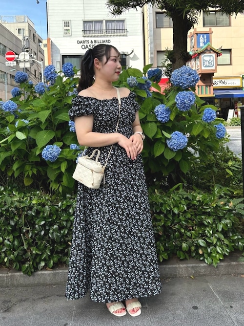 ◆パフスリーブ ロング丈 コンビ リュクス バイカラー セール】シャーリングパフスリーブワンピース/リバイバル【S/M