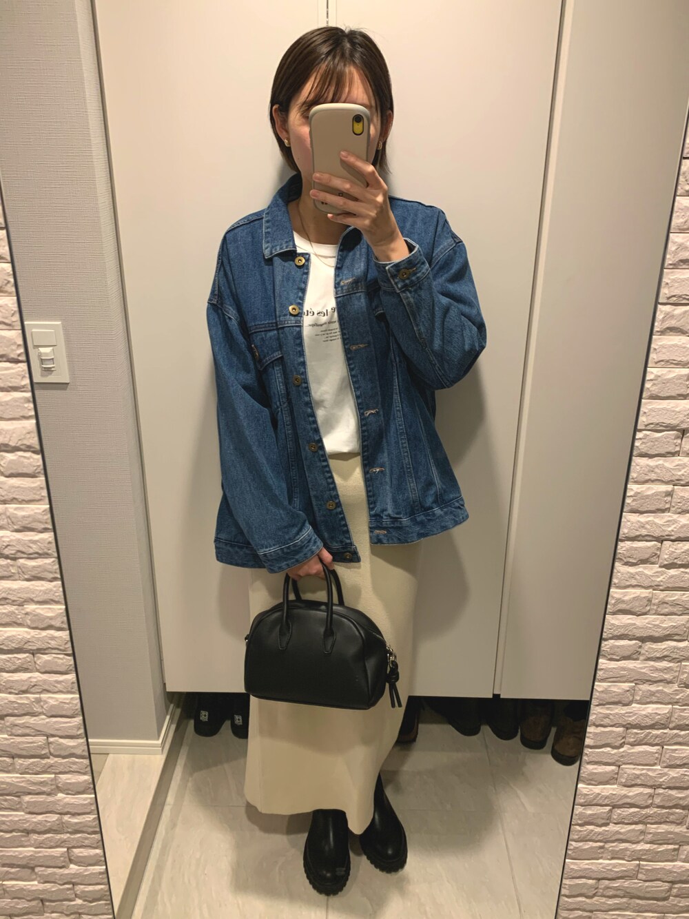 「春コーデ、デニムジャケット、大人カジュアル、カジュアルコーデ、今日のコーデ、おしゃれさんと繋がりたい」｜「B:MING by BEAMSのB:MING by BEAMS / デニム Gジャン 22SS（デニムジャケット、ブルー系）」を使った、sakuさん（レディース・162cm）の春コーディネートの1枚目の写真