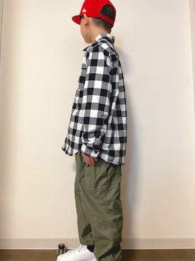 「チェック柄に恋してる」｜「アイテム（カーゴパンツ）」を使った、kotakotaさん（キッズ・131cm）の秋コーディネート