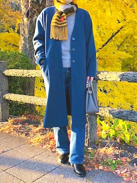 「niko and...（ニコアンド）のアイテム（ノーカラーコート）」を使った、myachan0502さん（レディース・159cm）の秋コーディネート