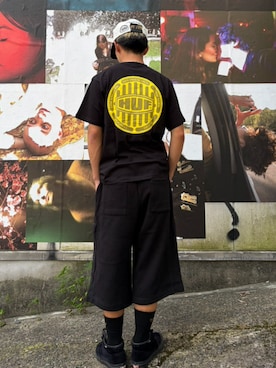 「HUF（ハフ）のBERMUDA FLEECE SHORT（スウェットパンツ、ブラック系）」を使った、HUF JAPANさん（レディース・163cm）の夏コーディネート