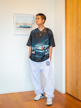 「HUF（ハフ）のアイテム（スウェットパンツ）」を使った、HUF JAPANさん（メンズ・165cm）の春コーディネート