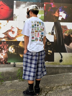 「HUF（ハフ）のSTICKER PACK TEE（Tシャツ/カットソー、ホワイト系）」を使った、HUF JAPANさん（レディース・163cm）の夏コーディネート
