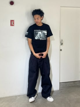「HUF（ハフ）のHUF TWO TUCK TROUSER（その他パンツ、ブラック系）」を使った、HUF JAPANさん（レディース・163cm）の夏コーディネート