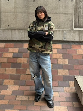 「HUF（ハフ）のアイテム」を使った、HUF JAPANさん（レディース・163cm）の春コーディネート