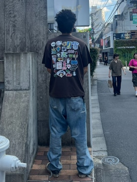「HUF（ハフ）のEXPRESSION REPAIR DENIM PANT（デニムパンツ、ブルー系）」を使った、HUF JAPANさん（レディース・163cm）の夏コーディネート