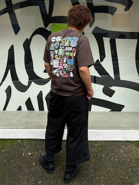 「HUF（ハフ）のBERMUDA FLEECE SHORT（スウェットパンツ、ブラック系）」を使った、HUF JAPANさん（レディース・163cm）の夏コーディネート