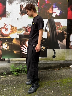 「HUF（ハフ）のBERMUDA FLEECE SHORT（スウェットパンツ、ブラック系）」を使った、HUF JAPANさん（レディース・163cm）の夏コーディネート