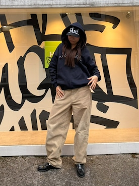 「HUF（ハフ）のアイテム」を使った、HUF JAPANさん（レディース・170cm）の冬コーディネート