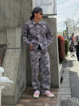 「HUF（ハフ）のアイテム（キャップ）」を使った、HUF JAPANさん（メンズ・172cm）の春コーディネート