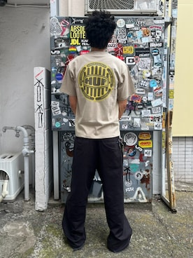 「HUF（ハフ）のHUF TWO TUCK TROUSER（その他パンツ、ブラック系）」を使った、HUF JAPANさん（レディース・163cm）の夏コーディネート