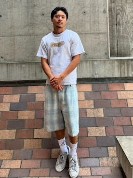 「HUF（ハフ）の89 OUTLINE TEE（Tシャツ/カットソー、グレー系）」を使った、HUF JAPANさん（レディース・163cm）の夏コーディネート
