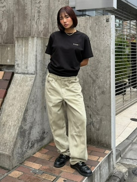 「HUF（ハフ）のhuf eightynine CAMO TEE（Tシャツ/カットソー、ブラック系）」を使った、HUF JAPANさん（レディース・163cm）の夏コーディネート