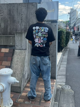 「HUF（ハフ）のEXPRESSION REPAIR DENIM PANT（デニムパンツ、ブルー系）」を使った、HUF JAPANさん（レディース・163cm）の夏コーディネート