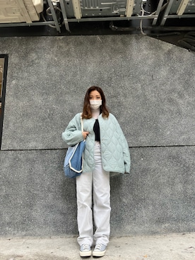「blue」｜「アイテム（ノーカラージャケット）」を使った、W I N G S Iさん（レディース・159cm）の冬コーディネート
