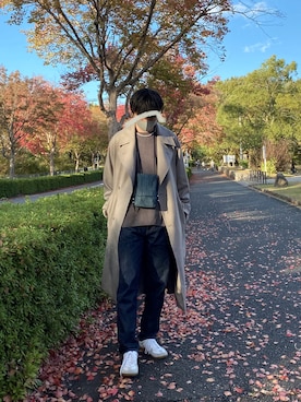 「WYM LIDNM（ウィム バイ リドム）の【WYM LIDNM】PE LIGHT TWILL MINIMAL TRENCH（トレンチコート、ベージュ系）」を使った、Ryuさん（メンズ・173cm）の秋コーディネート