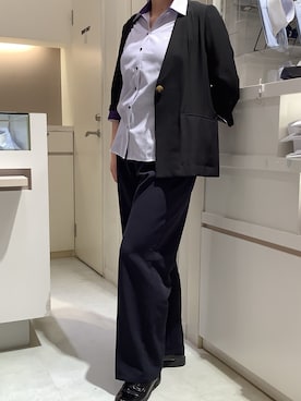 「シャツスタイル」｜「アイテム（ノーカラーコート）」を使った、BRICK HOUSE by Tokyo Shirts 泉パークタウン・タピオ店さん（レディース・164cm）の春コーディネート