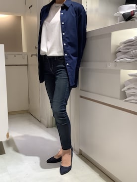 「オーバーシャツ」｜「アイテム（チュニック）」を使った、BRICK HOUSE by Tokyo Shirts 泉パークタウン・タピオ店さん（レディース・156cm）の秋コーディネート