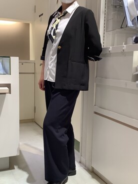 「シャツスタイル」｜「アイテム（ノーカラーコート）」を使った、BRICK HOUSE by Tokyo Shirts 泉パークタウン・タピオ店さん（レディース・164cm）の春コーディネート