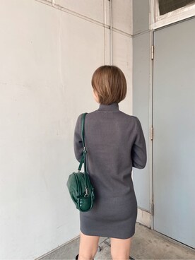 「EMODA（エモダ）のスクエアポイントミドルブーツ（ブーツ）」を使った、中村友美さん（レディース・164cm）の秋コーディネート