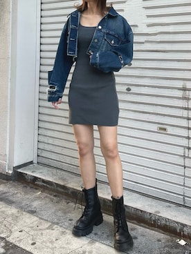 「EMODA」｜「アイテム（デニムジャケット）」を使った、中村友美さん（レディース・164cm）の春コーディネート