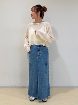 「Ungrid（アングリッド）のアイテム（デニムスカート）」を使った、近藤美波さん（レディース・158cm）の春コーディネート