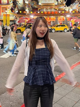「3.3 Field Trip （3.3フィールドトリップ）の3.3 Field Trip／ストールチェックビスチェ（シャツ/ブラウス、ブルー系）」を使った、snowaeさん（レディース・157cm）の春コーディネート