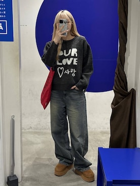 「アイテム（トートバッグ、レッド系）」を使った、snowaeさん（レディース・157cm）の秋コーディネート