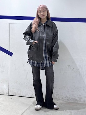 「アイテム（ライダースジャケット）」を使った、snowaeさん（レディース・157cm・20代）の秋コーディネート