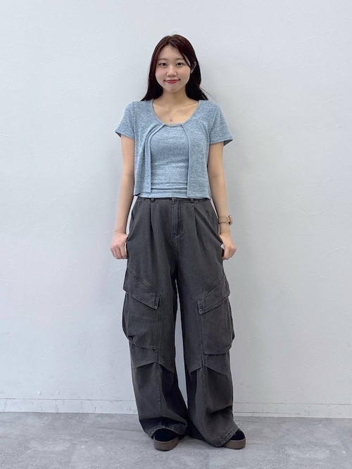 3.3 Field Trip／キャミ付きチェーン半袖カーディガン（Tシャツ