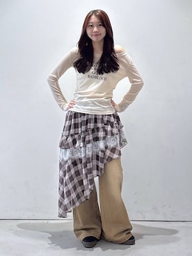 「アイテム（スカート、ブラウン系）」を使った、snowaeさん（レディース・157cm）の夏コーディネート