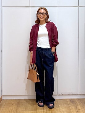 「GLOBAL WORK（グローバルワーク）のスペ軽3ROOM2WAYショルダー/234508（ショルダーバッグ）」を使った、ココさん（レディース・165cm）の夏コーディネート