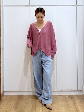 「GLOBAL WORK（グローバルワーク）のGOODデニムバギーパンツ/498388（デニムパンツ）」を使った、ココさん（レディース・165cm）の秋コーディネート