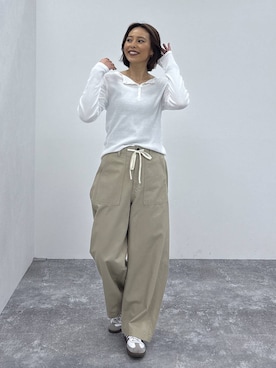 「GLOBAL WORK（グローバルワーク）のステンレスプチモチーフネックレス/634164（ネックレス、ゴールド系）」を使った、ココさん（レディース・165cm）の春コーディネート