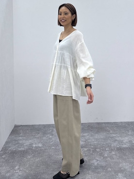 「GLOBAL WORK（グローバルワーク）のFffit エフィット/カップ付きキャミUネック/625136（キャミソール、ブラック系）」を使った、ココさん（レディース・165cm）の春コーディネート