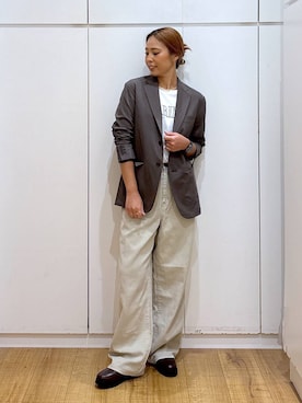 「GLOBAL WORK（グローバルワーク）のアイテム（テーラードジャケット）」を使った、ココさん（レディース・165cm）の秋コーディネート